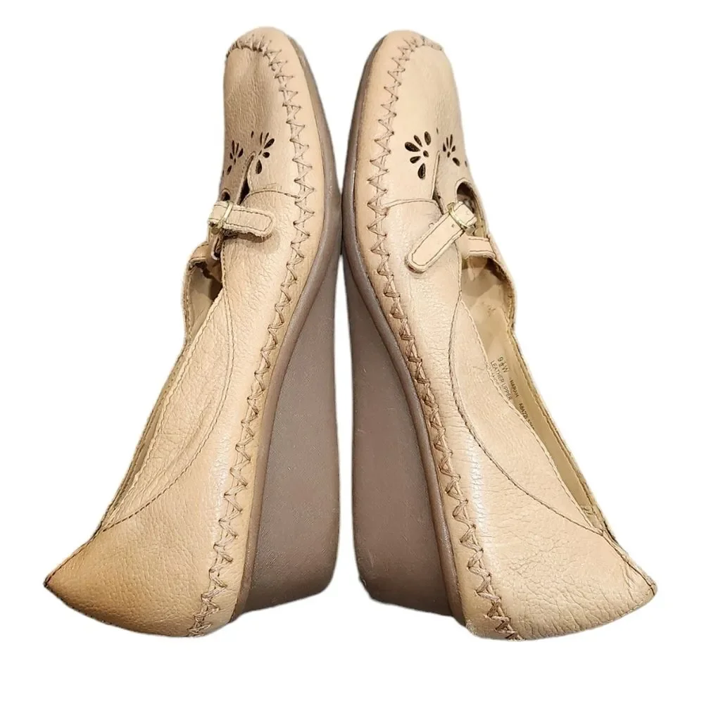 Naturalizer N5 Comfort Tan Cream Leather Soft Flexible Flat Size 9.5W